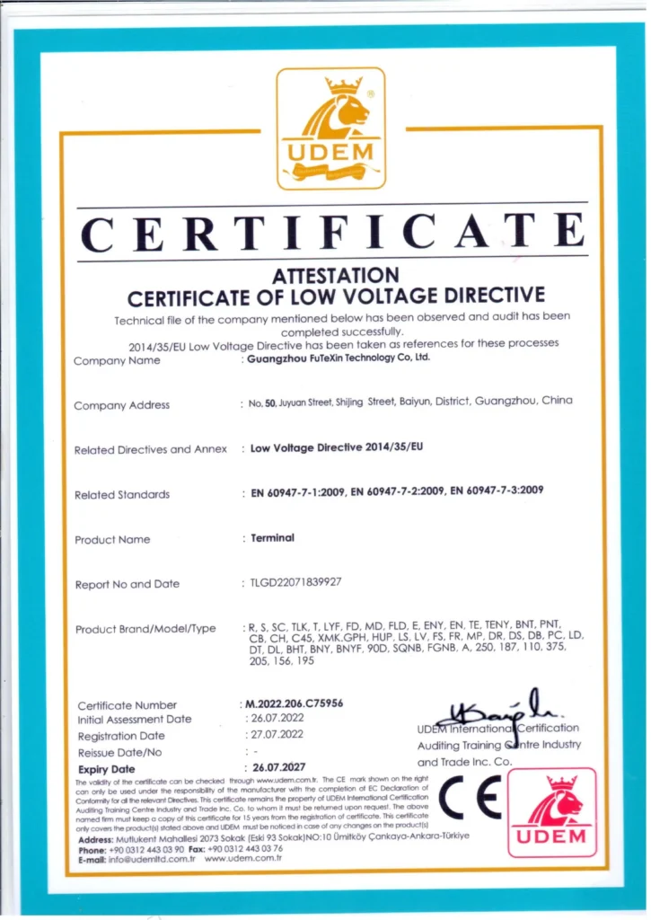 CE attestation (LVD 2014/35/EU) for VoltixC terminals